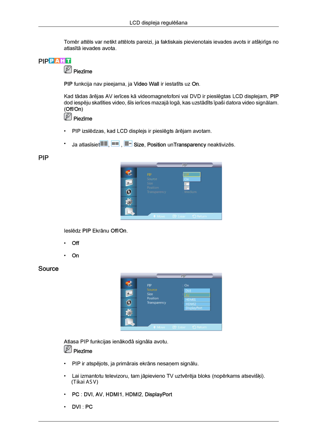 Samsung LH40CRPMBD/EN, LH40CRPMBC/EN manual Source, Off, PC DVI, AV, HDMI1, HDMI2, DisplayPort DVI PC 