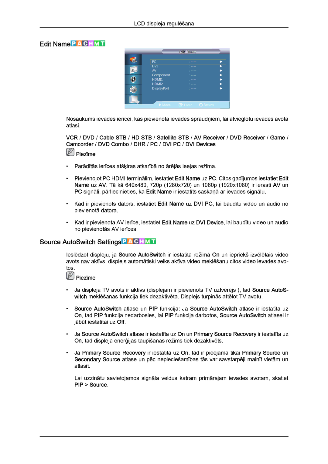 Samsung LH40CRPMBD/EN, LH40CRPMBC/EN manual Edit Name, Source AutoSwitch Settings 