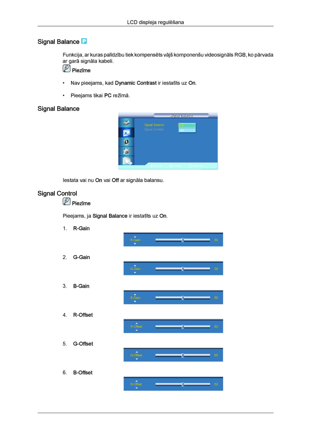 Samsung LH40CRPMBD/EN, LH40CRPMBC/EN manual Signal Balance, Signal Control, Gain Offset 