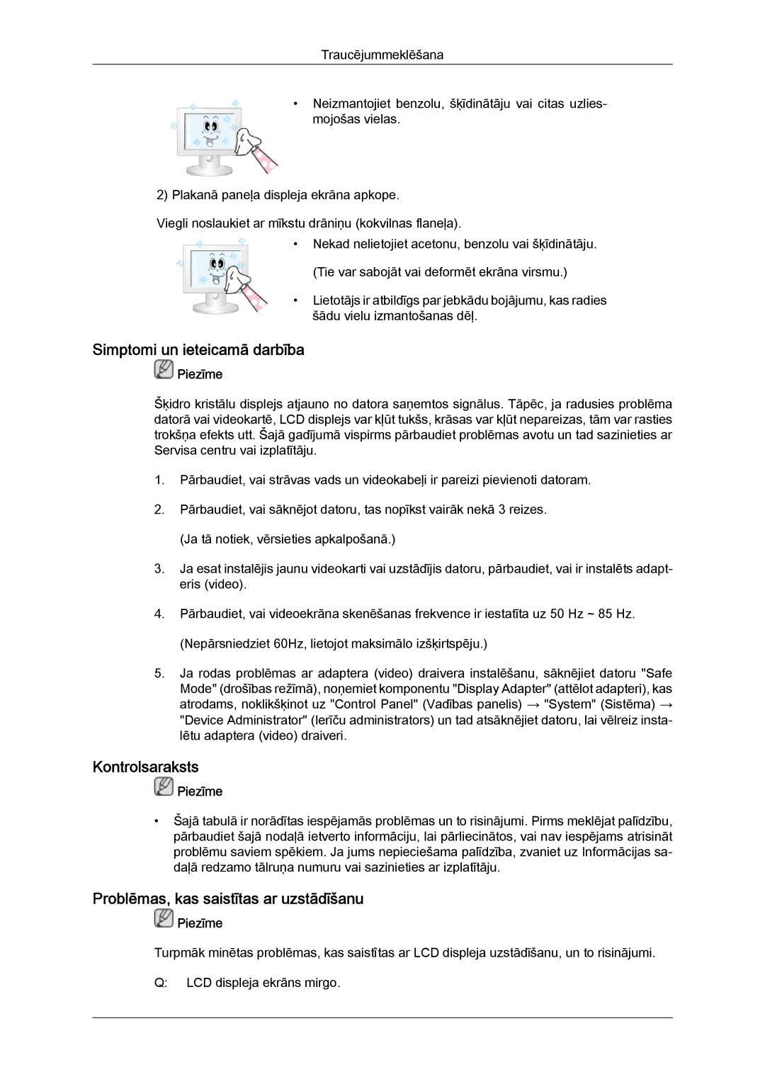 Samsung LH40CRPMBD/EN manual Simptomi un ieteicamā darbība, Kontrolsaraksts, Problēmas, kas saistītas ar uzstādīšanu 