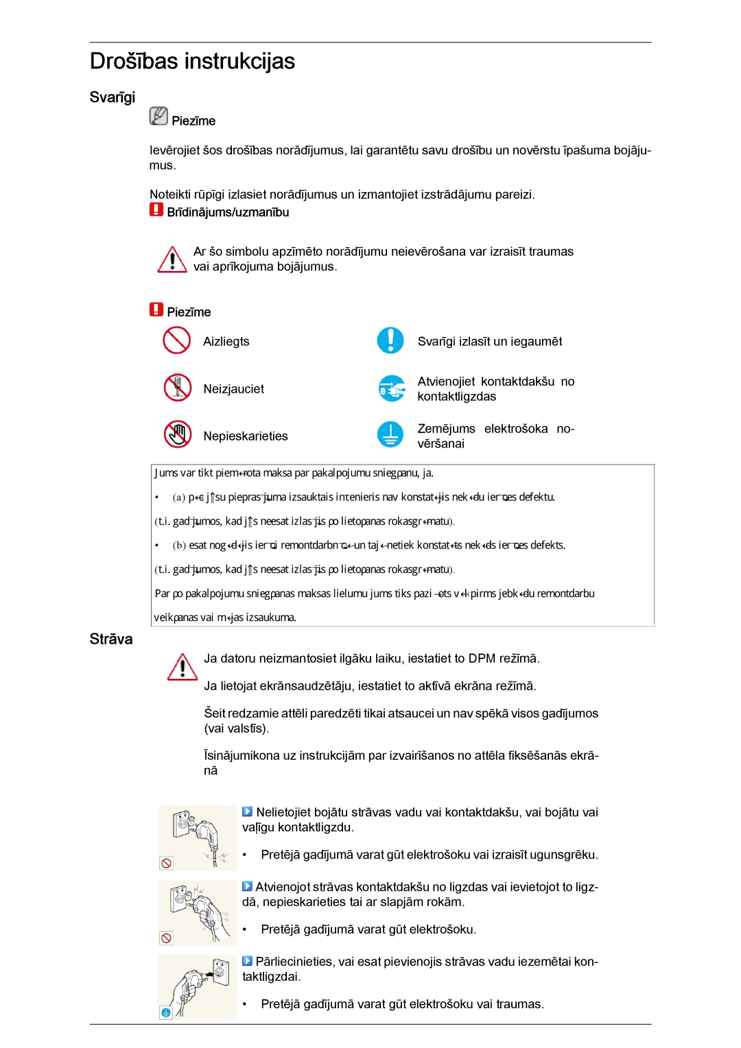 Samsung LH40CRPMBD/EN, LH40CRPMBC/EN manual Svarīgi, Strāva, Piezīme, Brīdinājums/uzmanību 