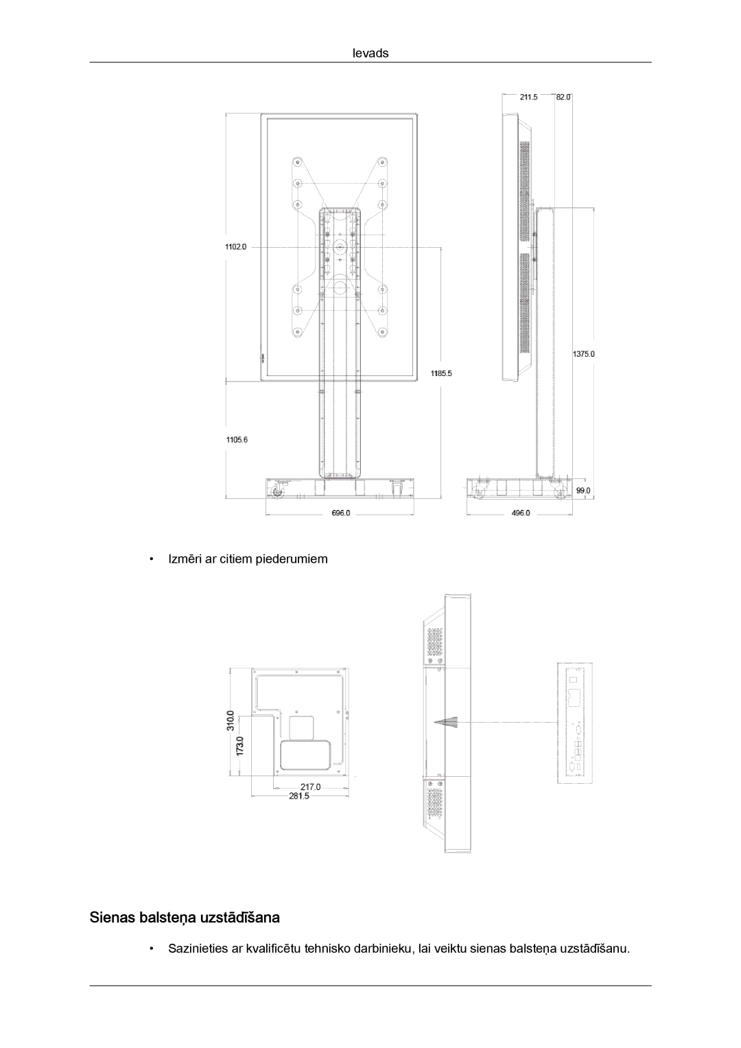 Samsung LH40CRPMBC/EN, LH40CRPMBD/EN manual Sienas balsteņa uzstādīšana 