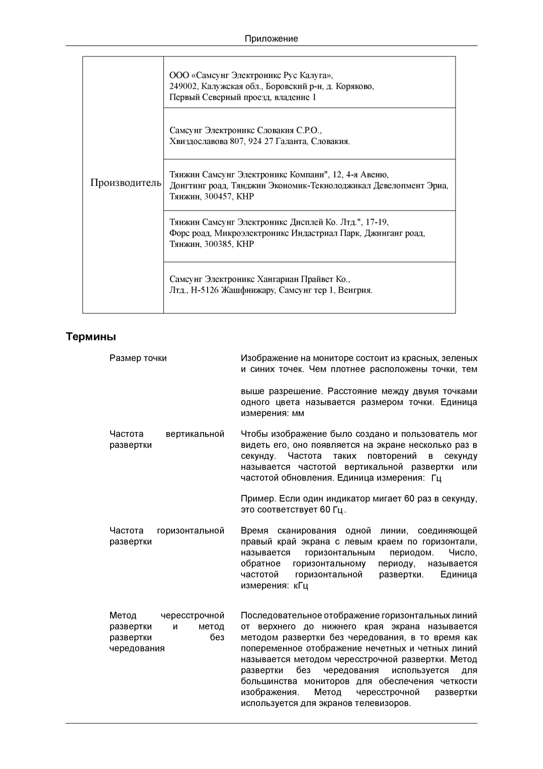 Samsung LH40CRPMBC/EN, LH40CRPMBD/EN manual Производитель, Термины 