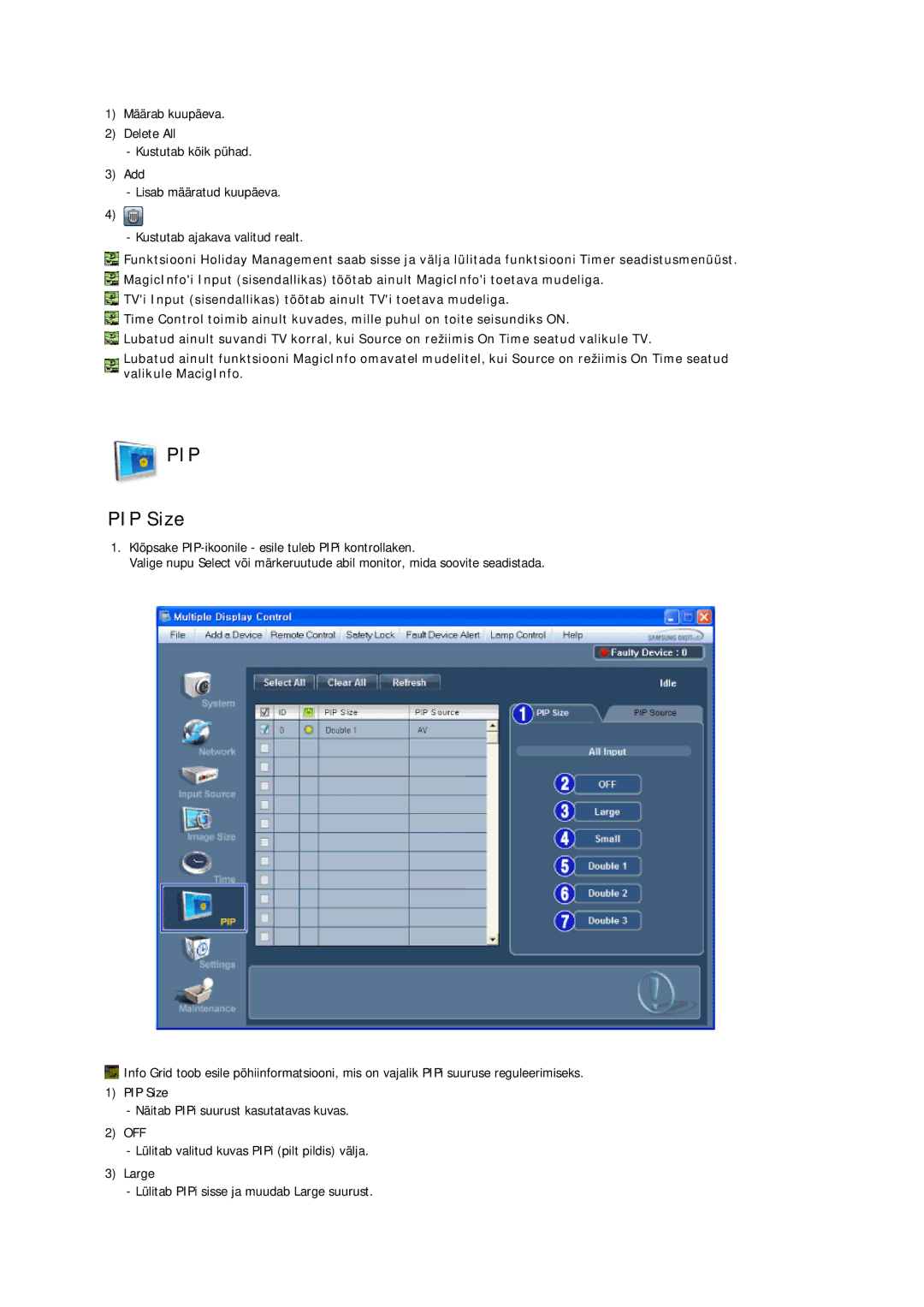 Samsung LH40CRPMBC/EN, LH40CRPMBD/EN manual Pip, PIP Size 