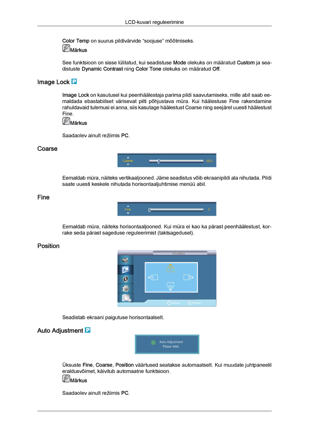 Samsung LH40CRPMBC/EN, LH40CRPMBD/EN manual Image Lock, Coarse, Fine, Auto Adjustment 