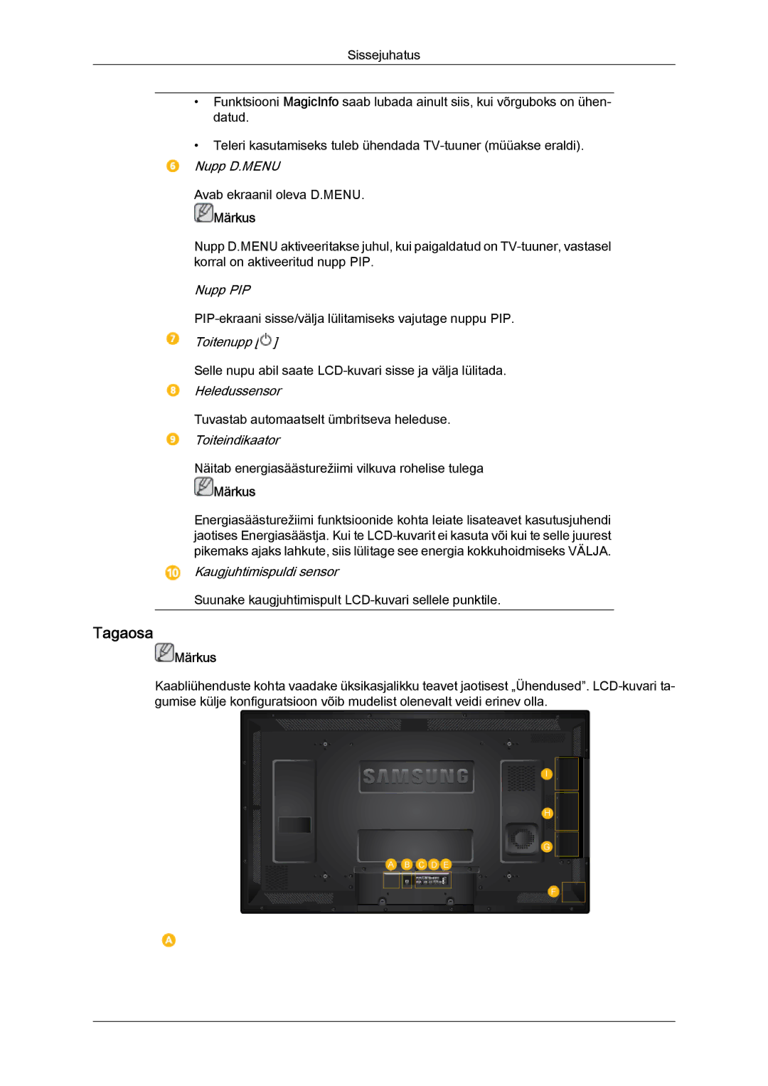 Samsung LH40CRPMBC/EN, LH40CRPMBD/EN manual Tagaosa 