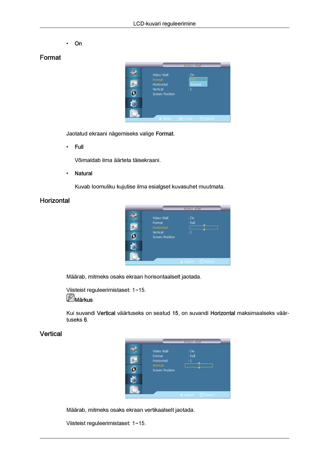 Samsung LH40CRPMBD/EN, LH40CRPMBC/EN manual Format, Horizontal, Vertical, Full 