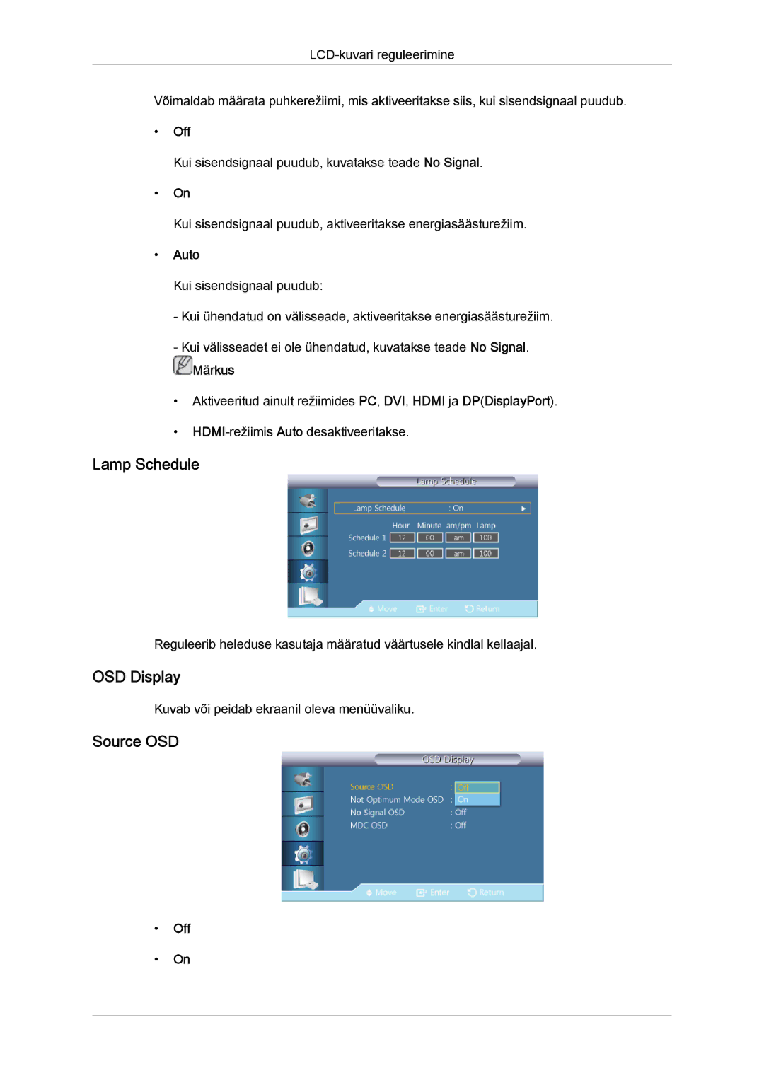 Samsung LH40CRPMBC/EN, LH40CRPMBD/EN manual Lamp Schedule, OSD Display, Source OSD, Auto 