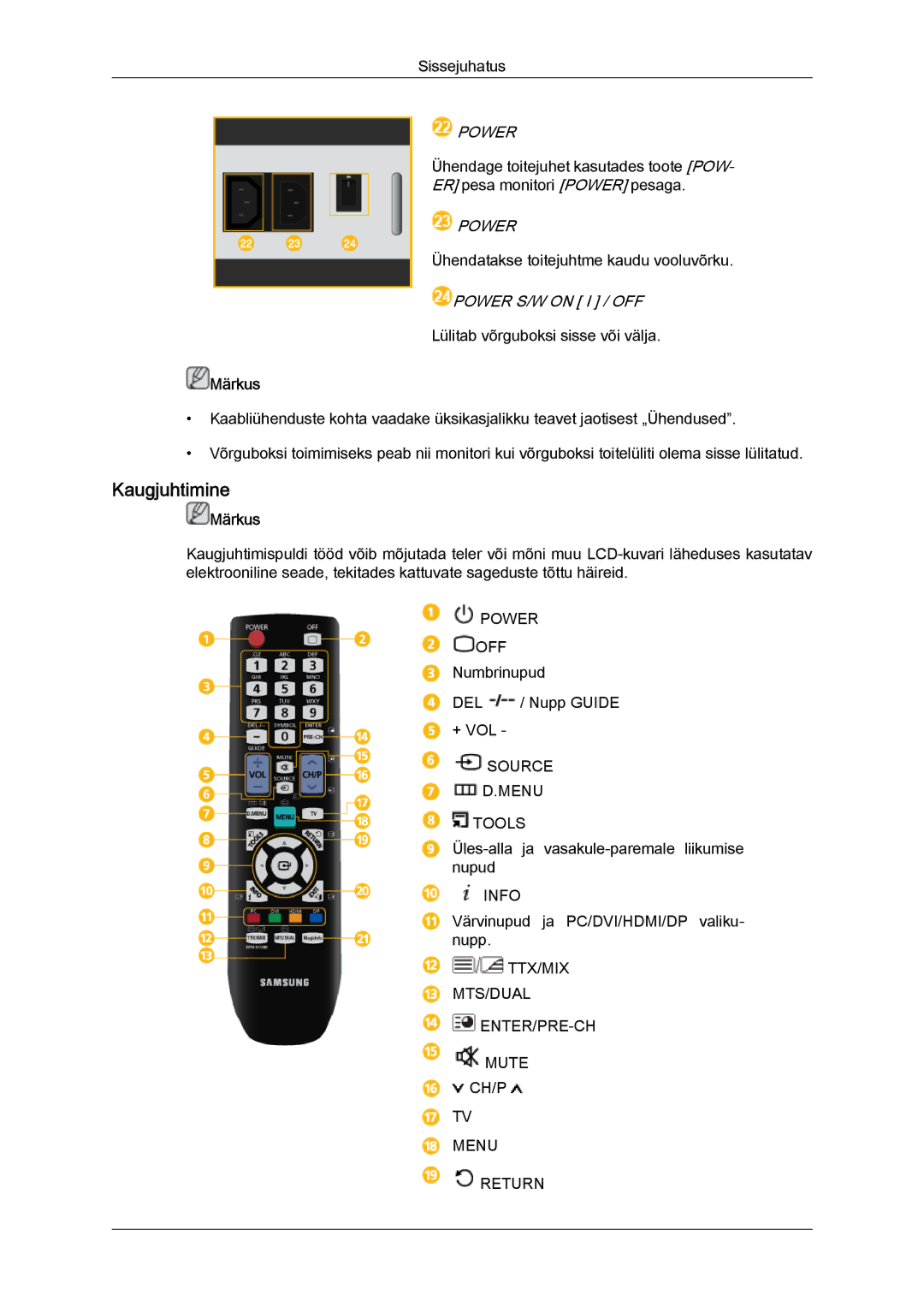 Samsung LH40CRPMBD/EN, LH40CRPMBC/EN manual Kaugjuhtimine 