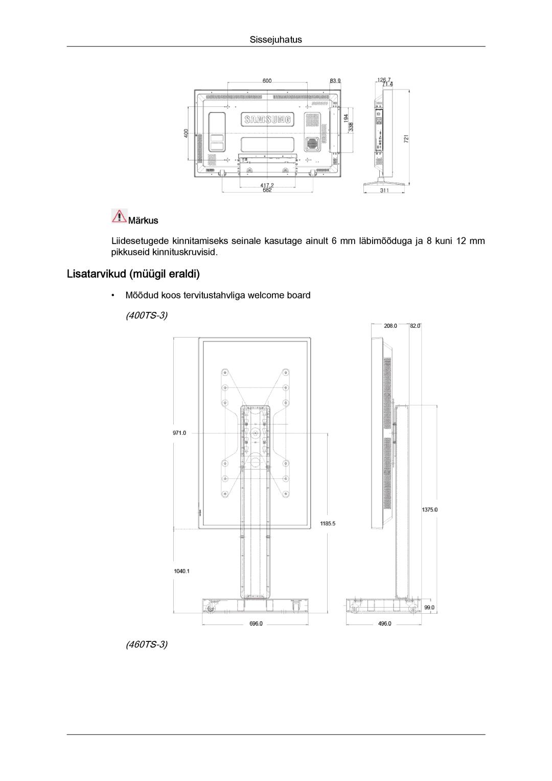 Samsung LH40CRPMBC/EN, LH40CRPMBD/EN manual Lisatarvikud müügil eraldi 