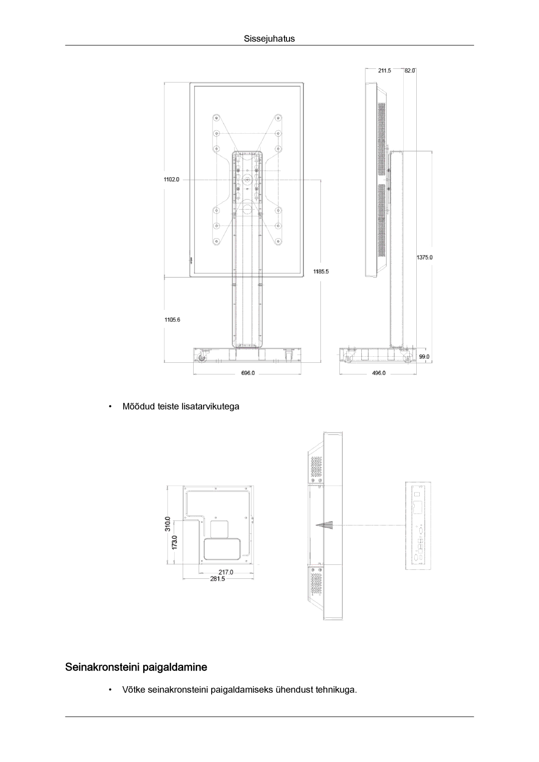 Samsung LH40CRPMBD/EN, LH40CRPMBC/EN manual Seinakronsteini paigaldamine 