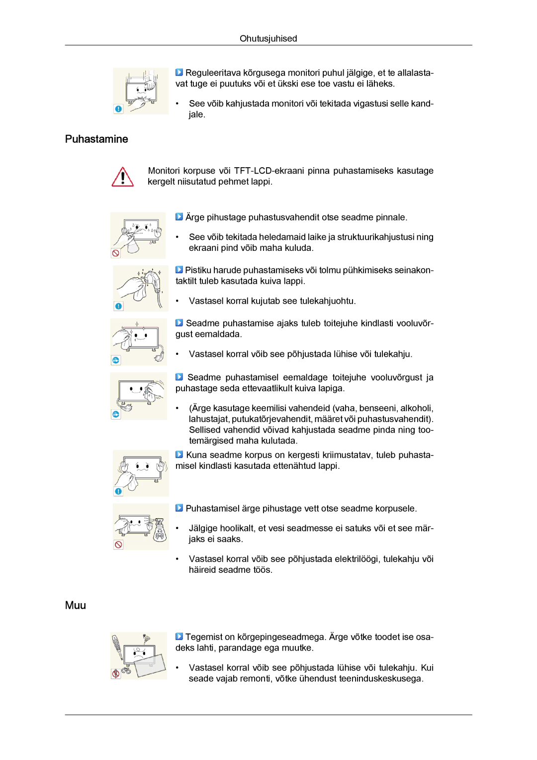 Samsung LH40CRPMBC/EN, LH40CRPMBD/EN manual Puhastamine, Muu 