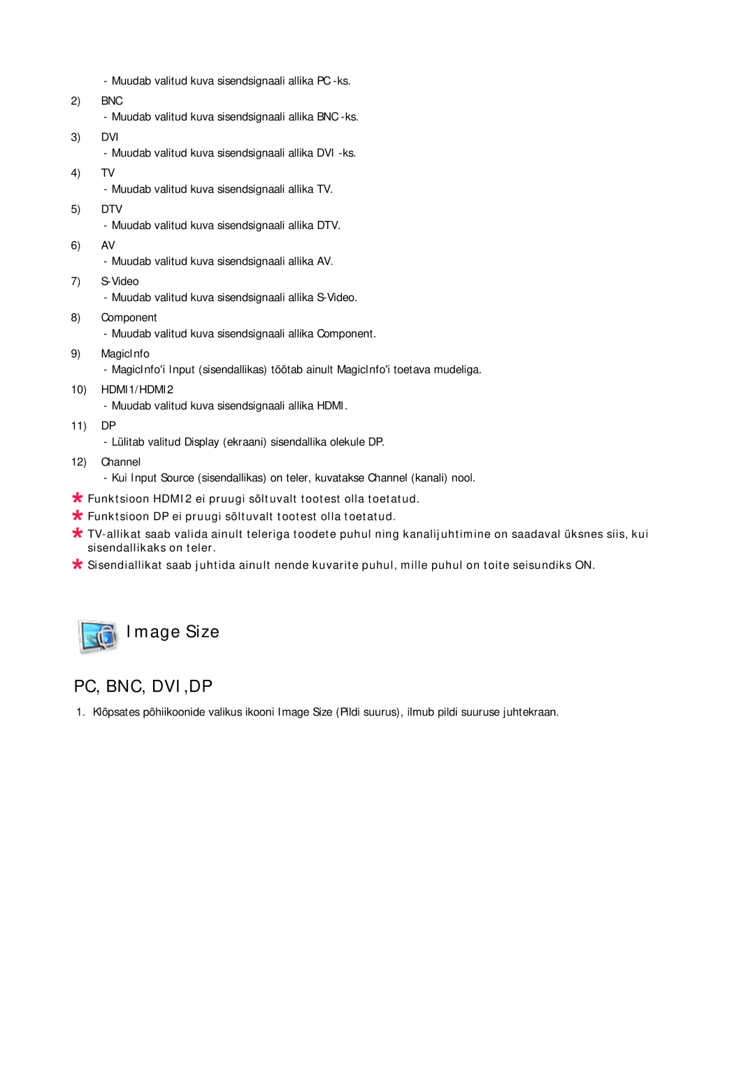 Samsung LH40CRPMBC/EN, LH40CRPMBD/EN manual Image Size, HDMI1/HDMI2 