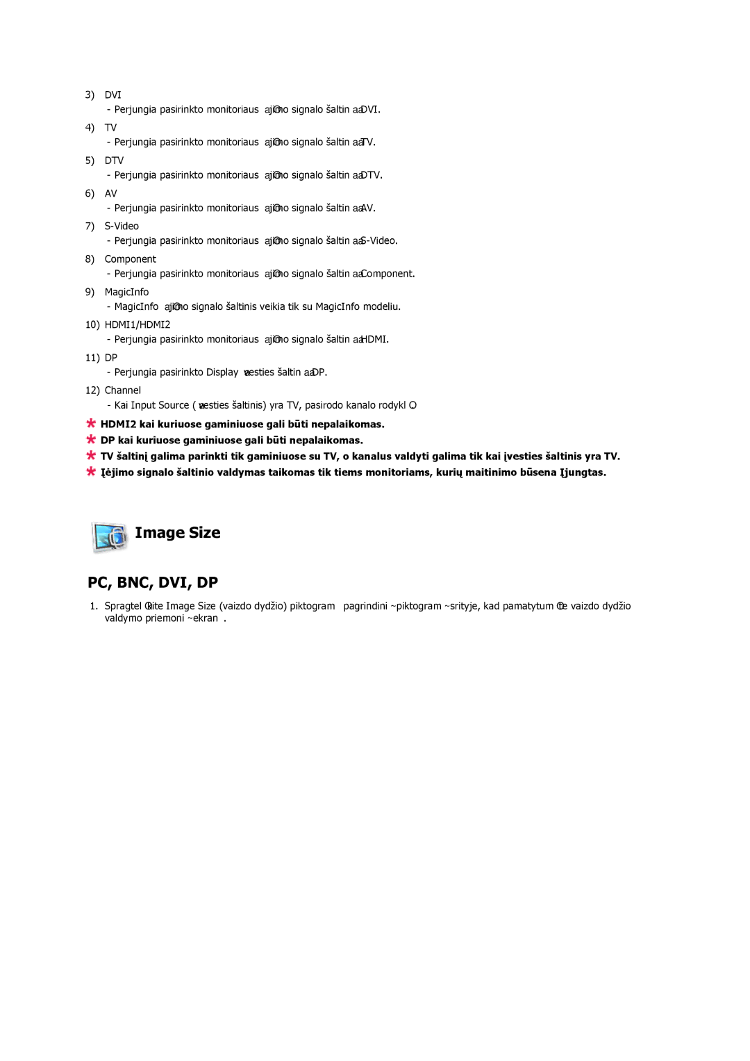 Samsung LH40CRPMBD/EN, LH40CRPMBC/EN manual Image Size, HDMI1/HDMI2 