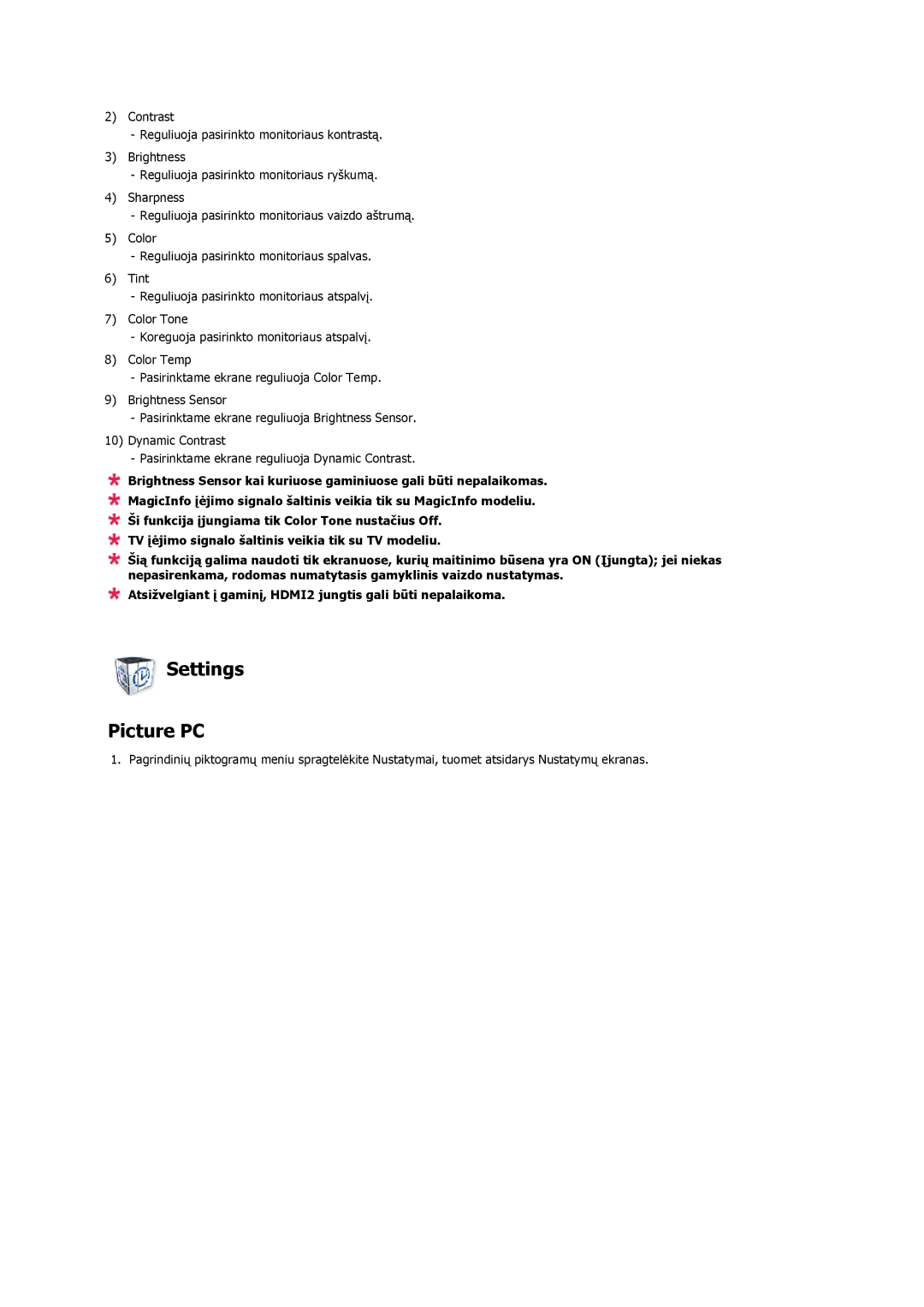 Samsung LH40CRPMBD/EN, LH40CRPMBC/EN manual Settings Picture PC 