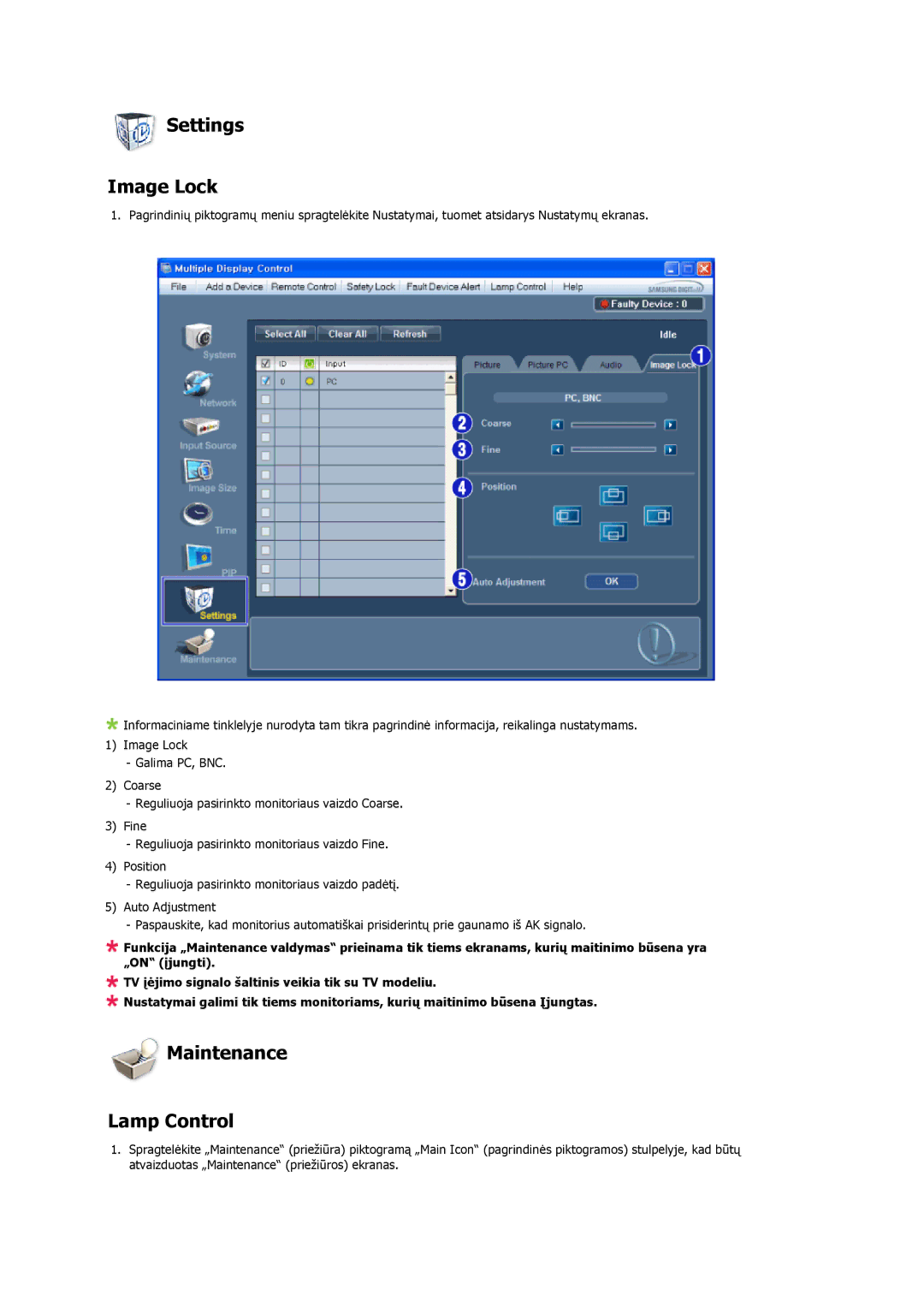 Samsung LH40CRPMBC/EN, LH40CRPMBD/EN manual Settings Image Lock, Maintenance Lamp Control 