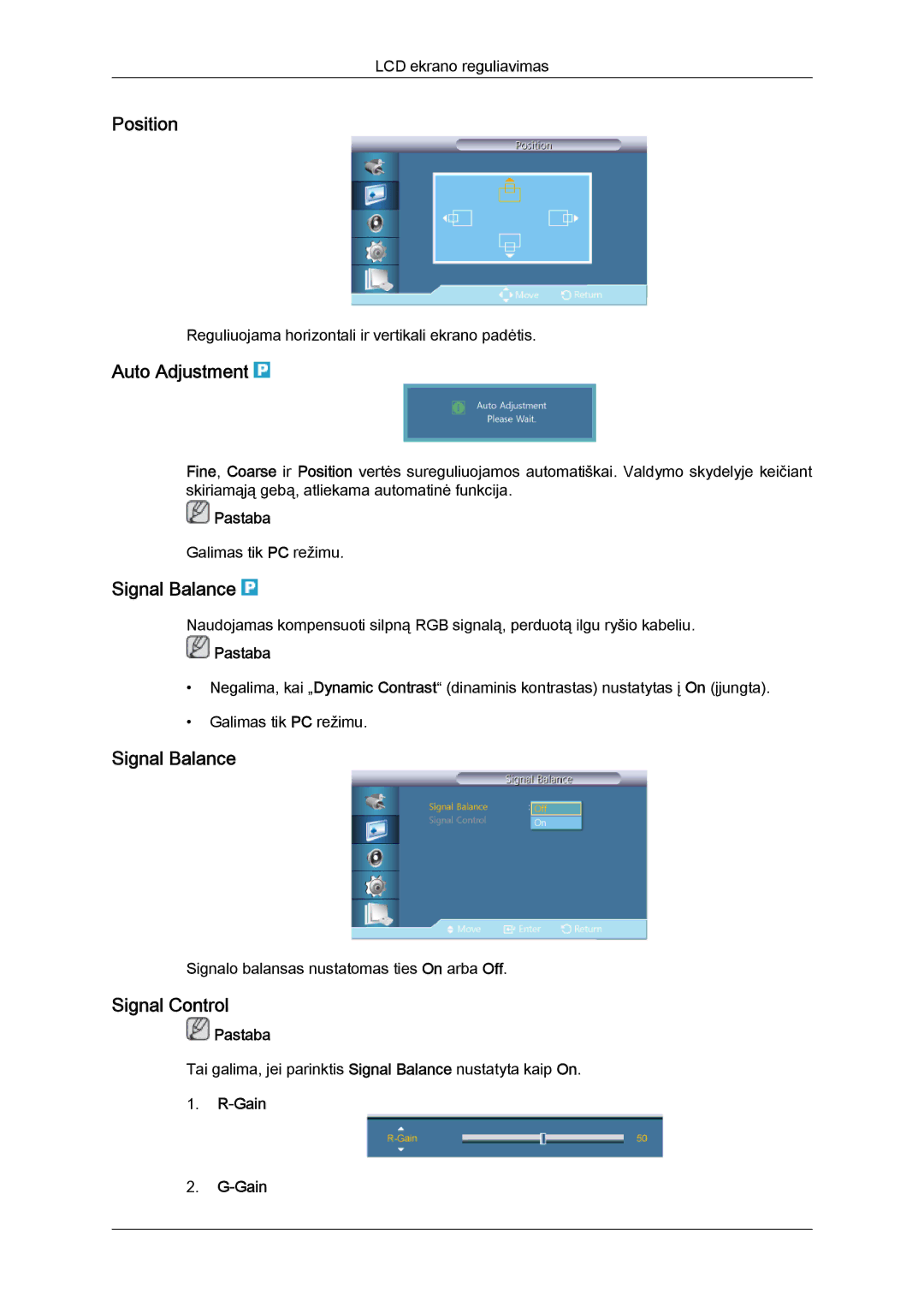 Samsung LH40CRPMBD/EN, LH40CRPMBC/EN manual Auto Adjustment, Signal Balance, Signal Control, Gain 