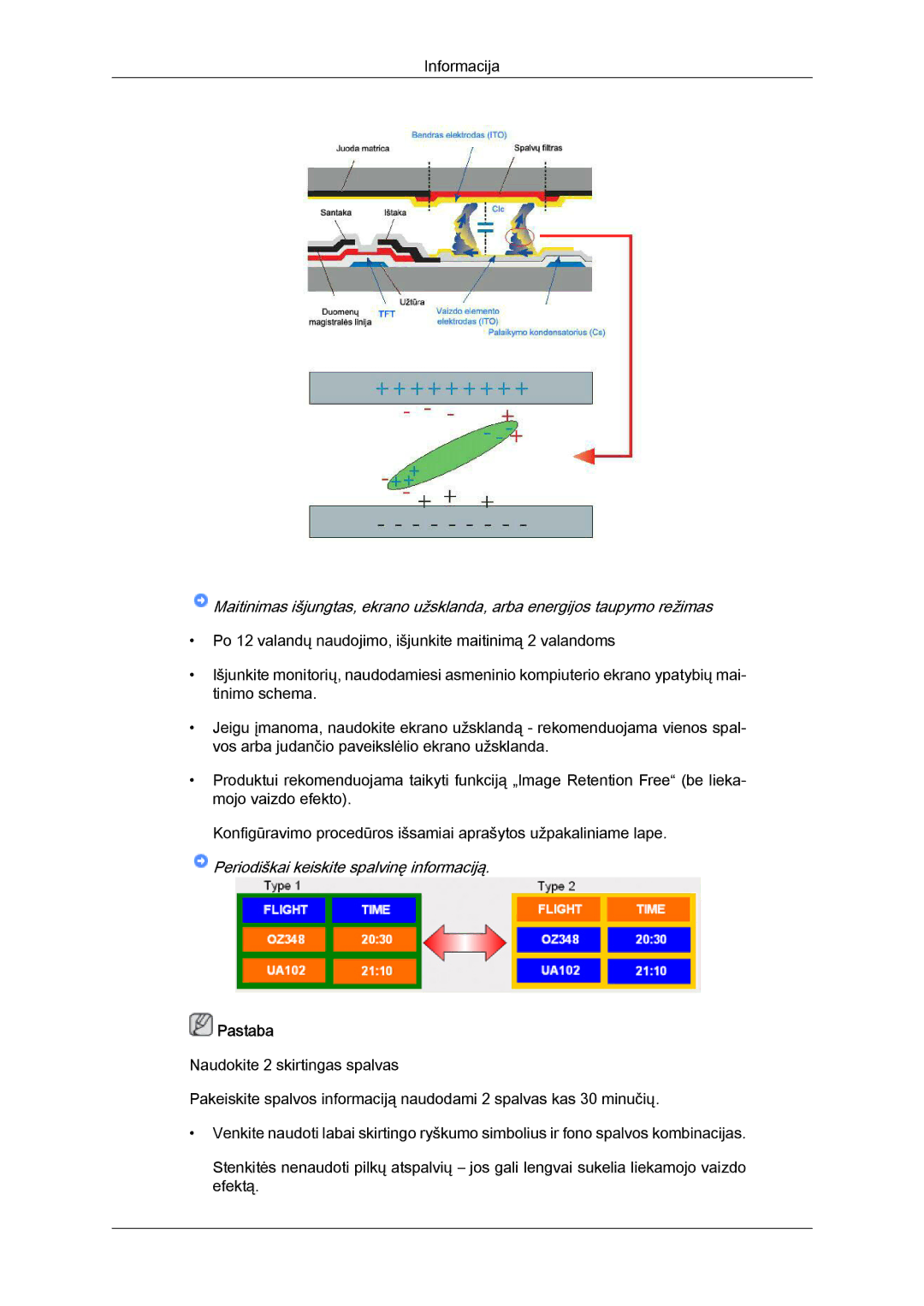 Samsung LH40CRPMBD/EN, LH40CRPMBC/EN manual Periodiškai keiskite spalvinę informaciją, Pastaba 