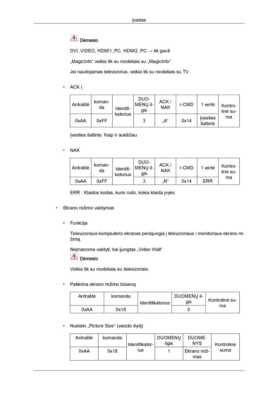 Samsung LH40CRPMBC/EN, LH40CRPMBD/EN manual Dėmesio 