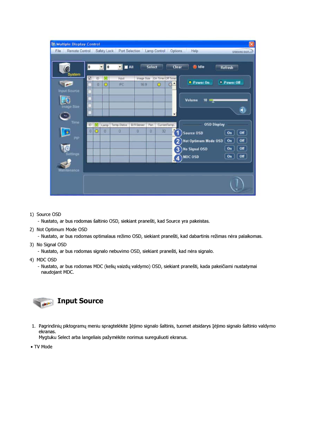 Samsung LH40CRPMBC/EN, LH40CRPMBD/EN manual Input Source, Mdc Osd 