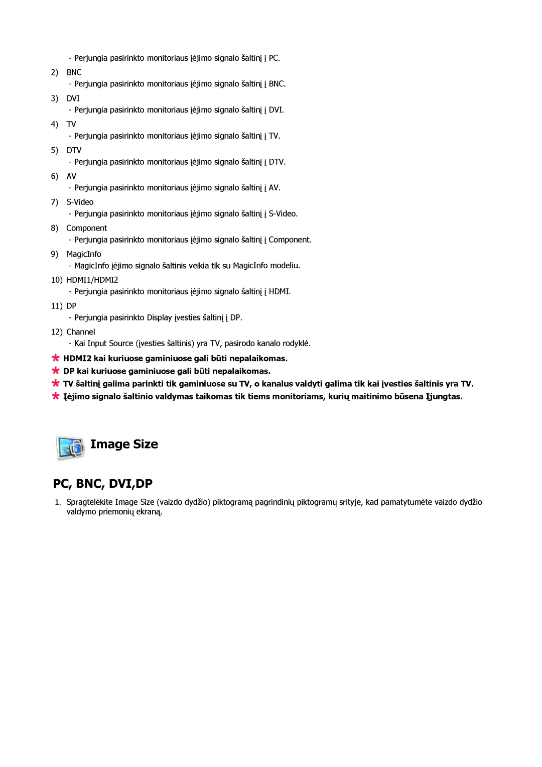 Samsung LH40CRPMBC/EN, LH40CRPMBD/EN manual Image Size, HDMI1/HDMI2 