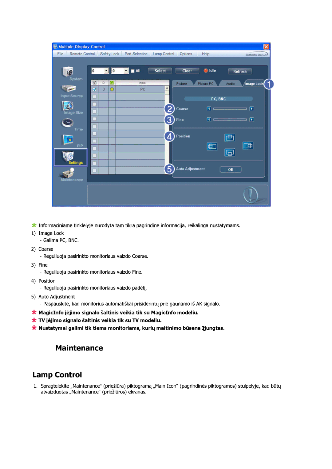 Samsung LH40CRPMBC/EN, LH40CRPMBD/EN manual Maintenance Lamp Control 