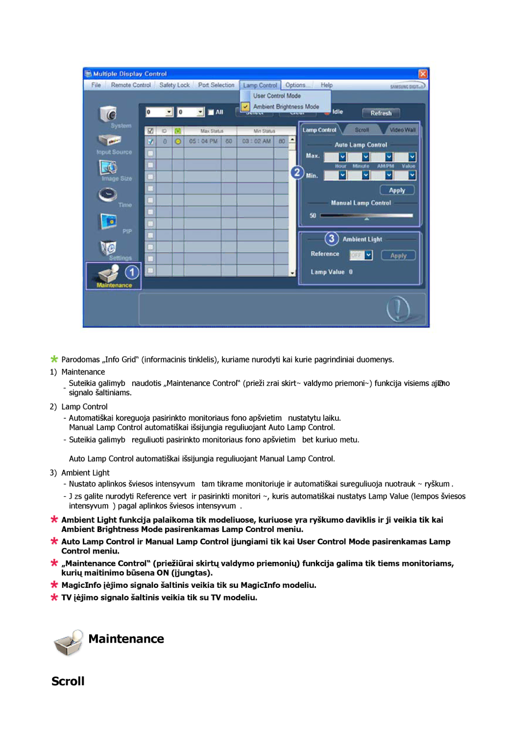 Samsung LH40CRPMBD/EN, LH40CRPMBC/EN manual Maintenance Scroll 