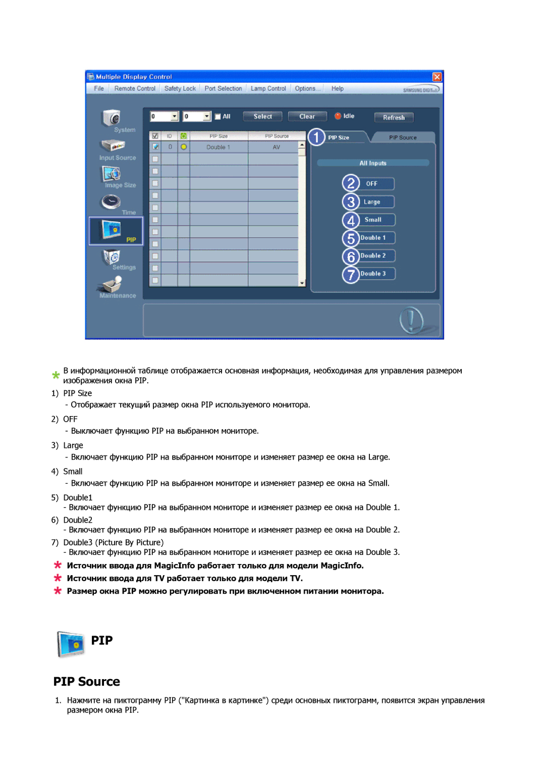 Samsung LH40CRPMBC/EN, LH40CRPMBD/EN manual PIP Source 