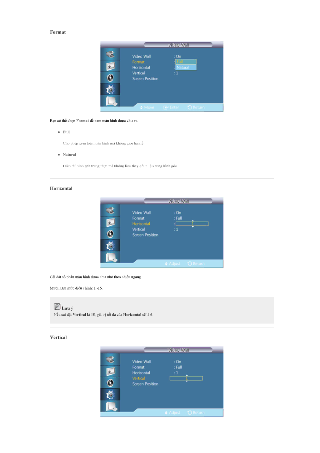 Samsung LH40CSPLBC/EN manual Format, Horizontal, Vertical 