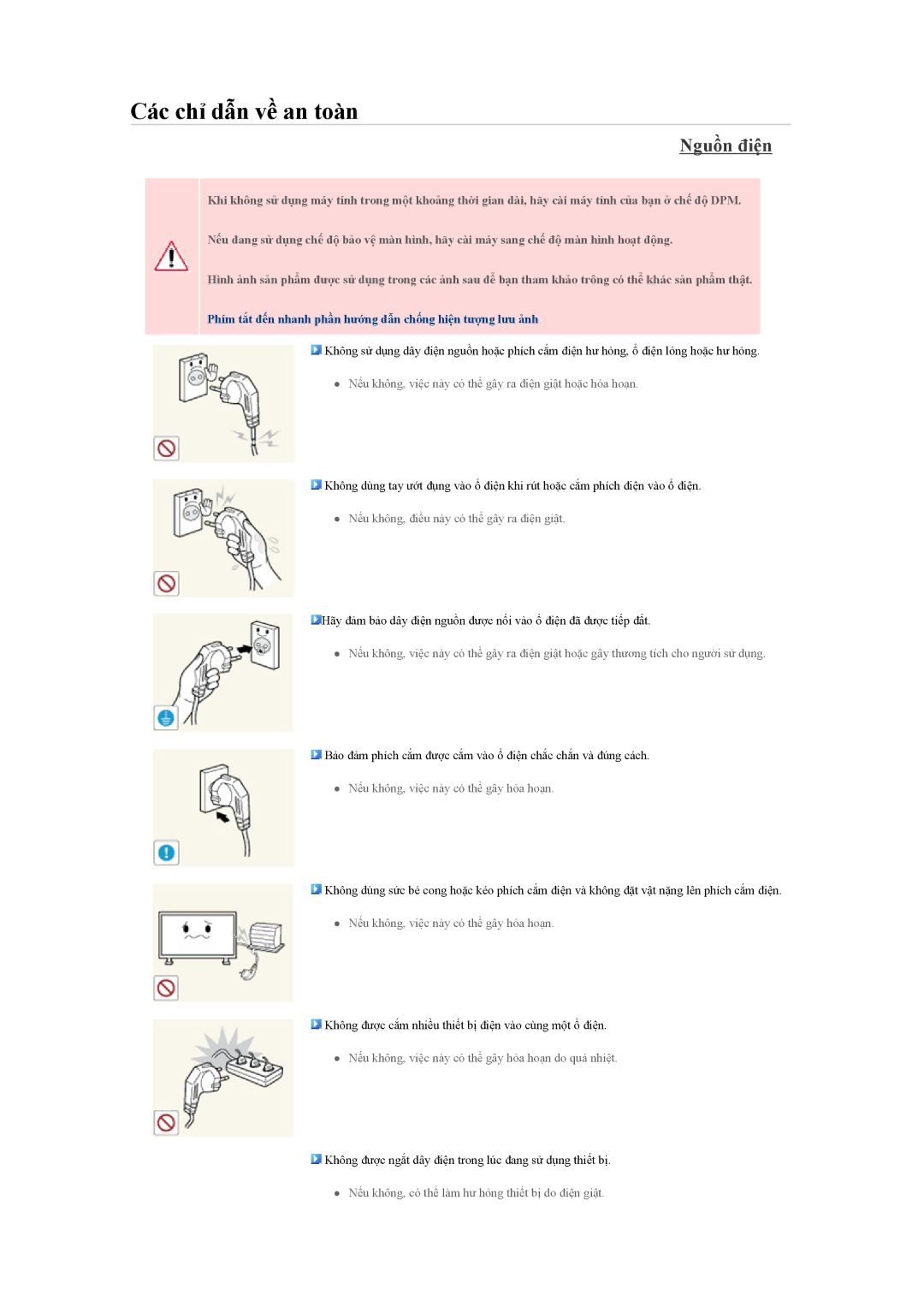 Samsung LH40CSPLBC/EN manual Nguồn điện, Phím tắt đến nhanh phần hướng dẫn chống hiện tượng lưu ảnh 