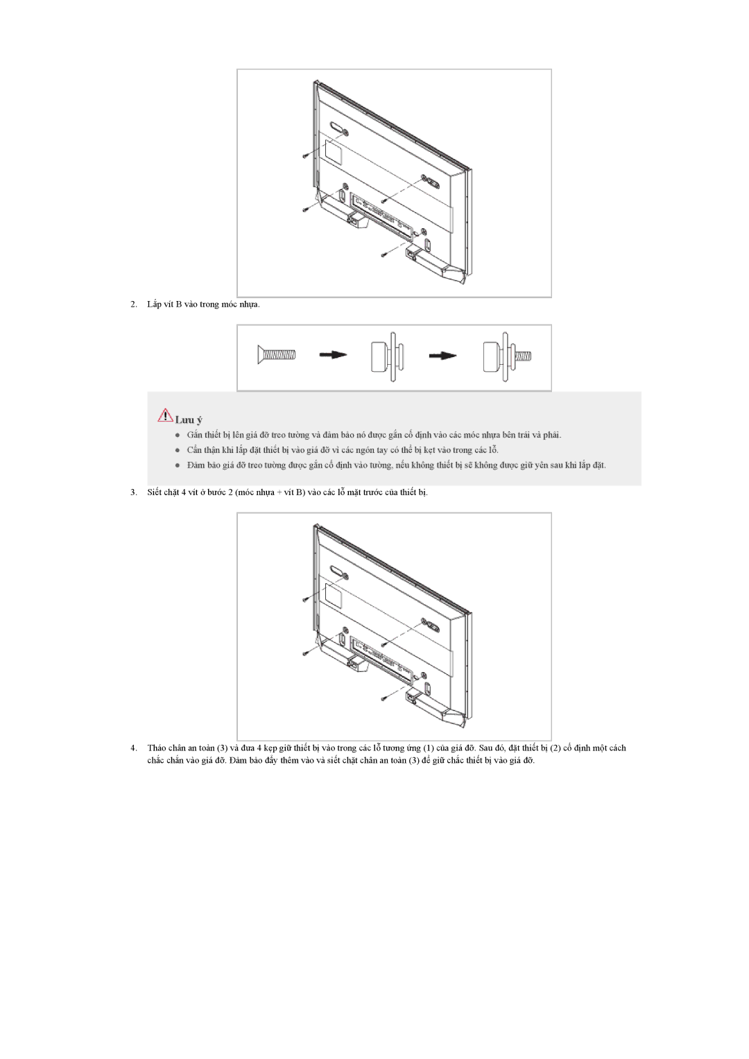 Samsung LH40CSPLBC/EN manual Lắp vít B vào trong móc nhựa 