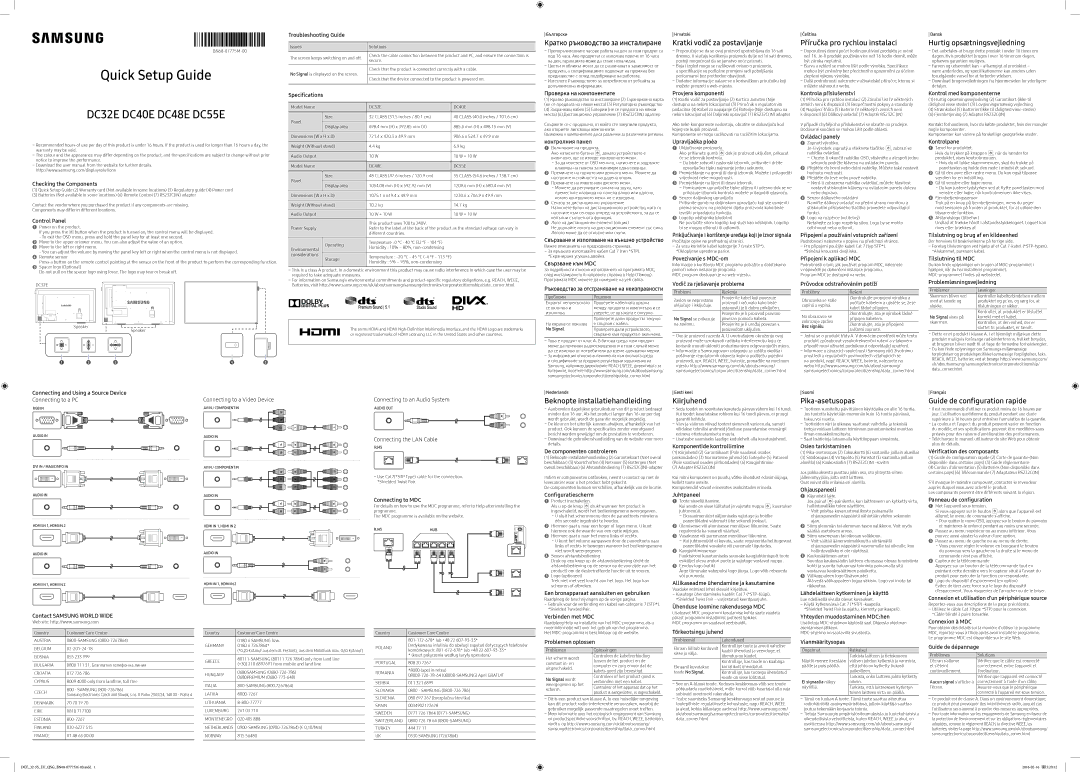 Samsung LH48DCEPLGC/EN manual Kratki vodič za postavljanje, Příručka pro rychlou instalaci, Hurtig opsætningsvejledning 