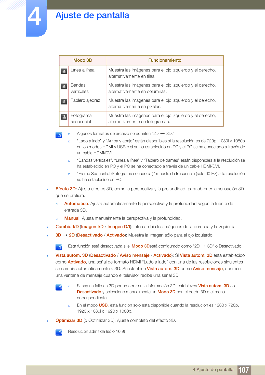 Samsung LH46MEPLGC/EN, LH40DEPLGC/EN, LH46DEPLGC/EN, LH55UEAPLGC/EN, LH46UEPLGC/EN, LH55UEPLGC/EN manual Ajuste de pantalla 