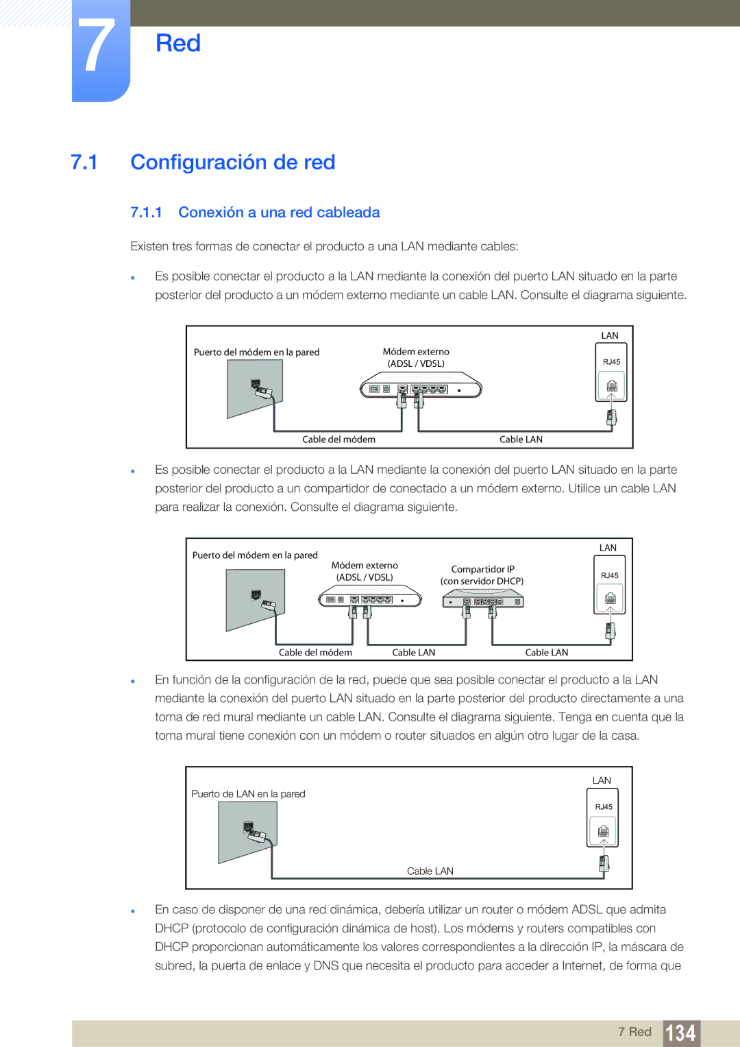 Samsung LH46UEPLGC/EN, LH40DEPLGC/EN, LH46DEPLGC/EN, LH55UEAPLGC/EN Red, Configuración de red, Conexión a una red cableada 