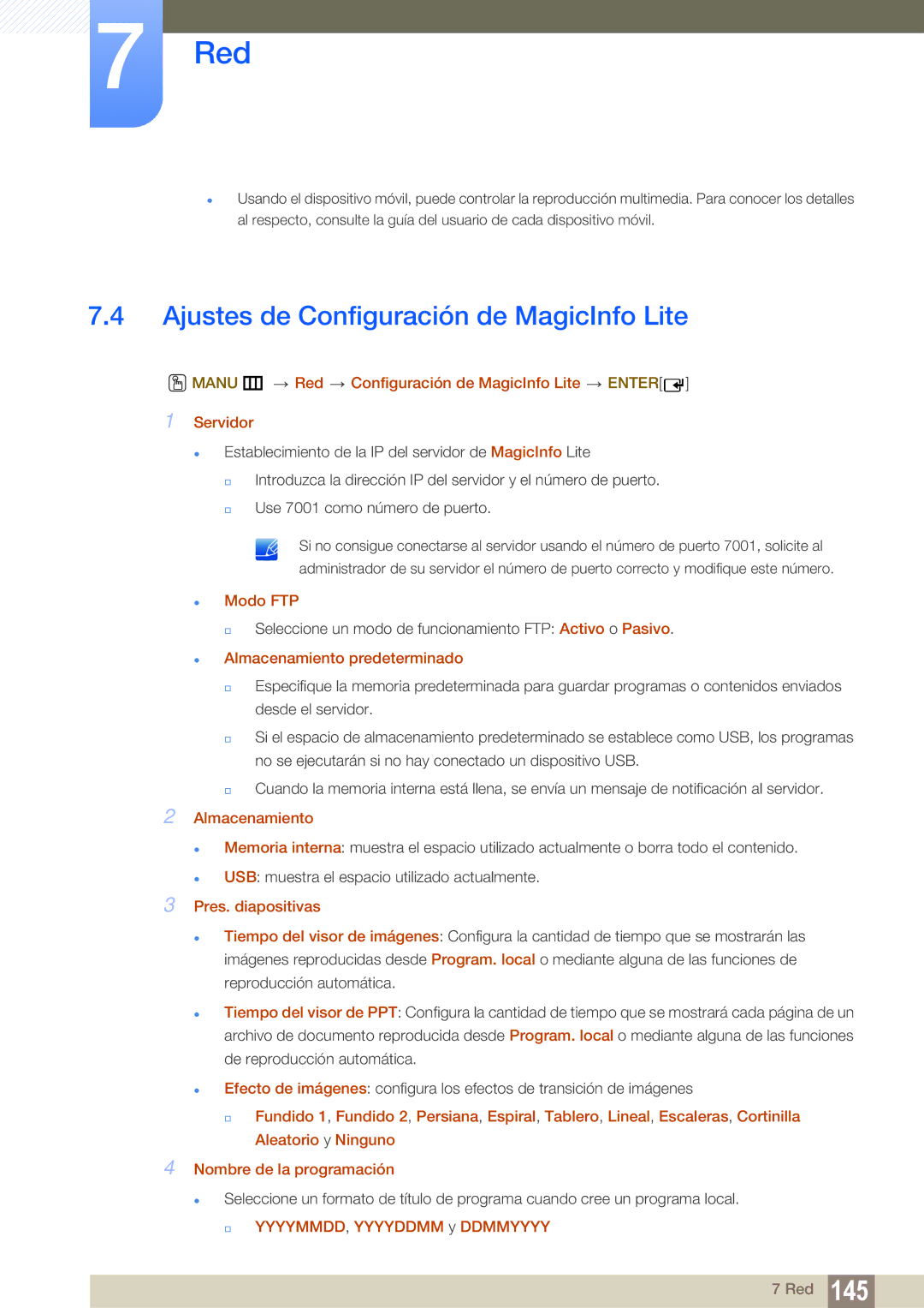 Samsung LH55UEAPLGC/EN, LH40DEPLGC/EN, LH46DEPLGC/EN, LH46MEPLGC/EN, LH46UEPLGC/EN Ajustes de Configuración de MagicInfo Lite 