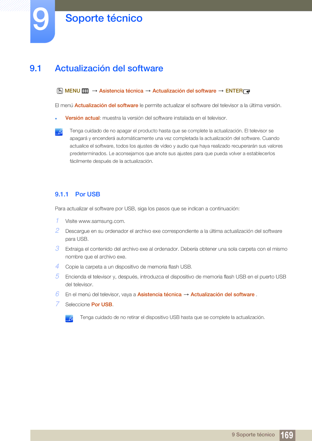 Samsung LH40DEPLGC/EN, LH46DEPLGC/EN, LH55UEAPLGC/EN, LH46MEPLGC/EN Soporte técnico, Actualización del software, Por USB 