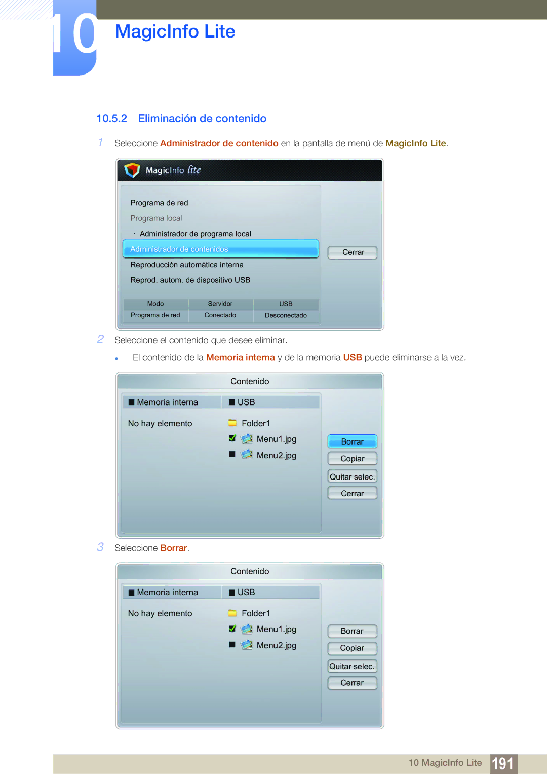 Samsung LH40DEAPLBC/EN, LH40DEPLGC/EN, LH46DEPLGC/EN, LH55UEAPLGC/EN, LH46MEPLGC/EN, LH46UEPLGC/EN Eliminación de contenido 