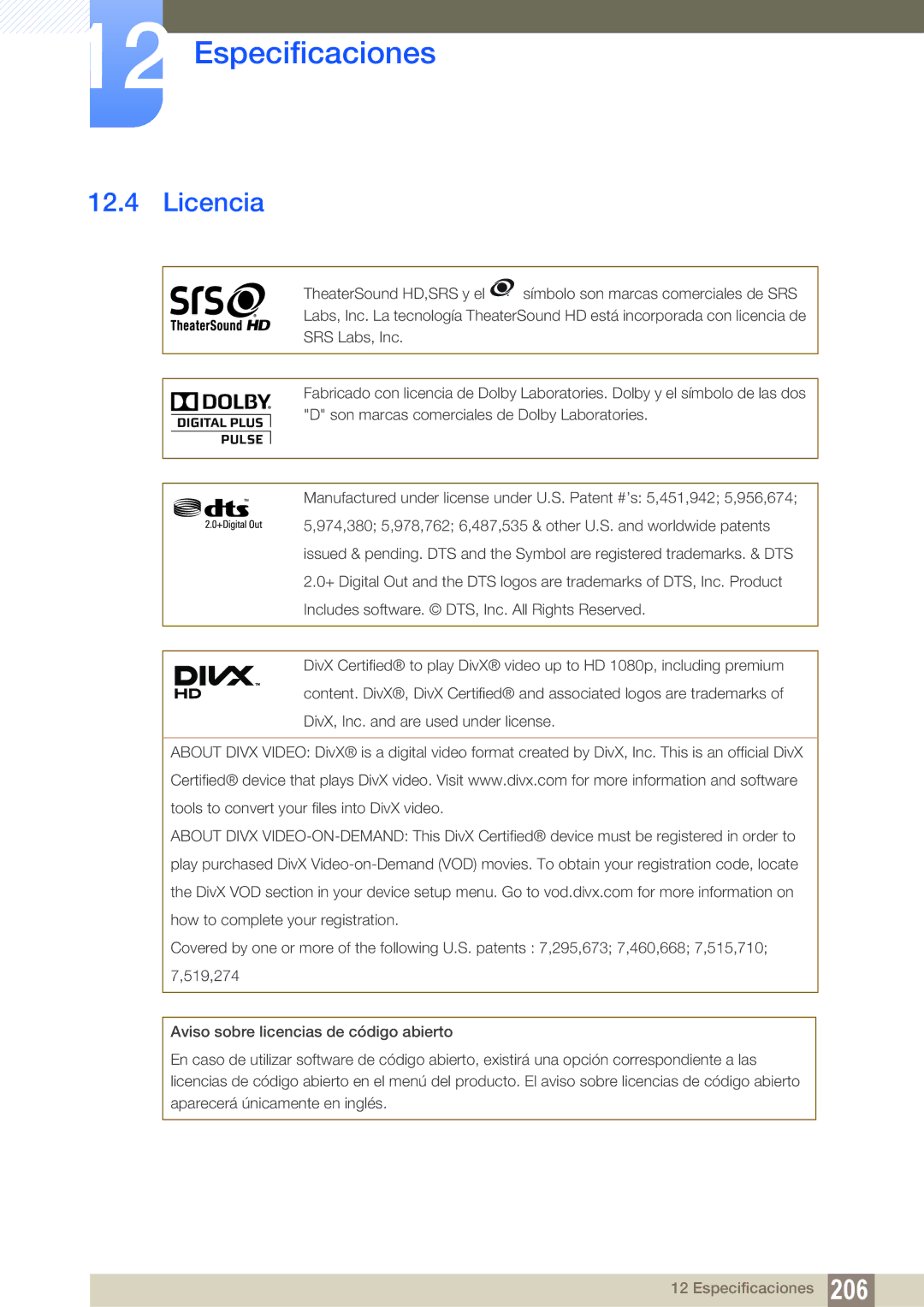 Samsung LH46DEAPLBC/EN, LH40DEPLGC/EN, LH46DEPLGC/EN, LH55UEAPLGC/EN, LH46MEPLGC/EN, LH46UEPLGC/EN, LH55UEPLGC/EN manual Licencia 