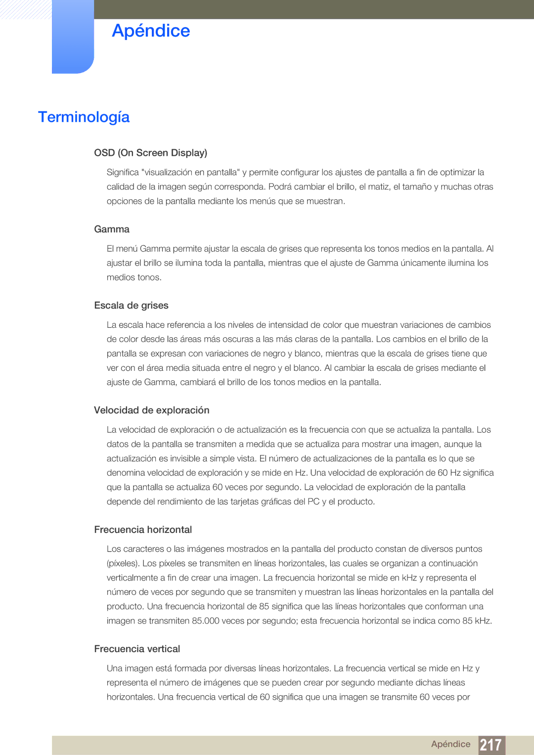 Samsung LH40DEAPLBC/EN, LH40DEPLGC/EN, LH46DEPLGC/EN, LH55UEAPLGC/EN, LH46MEPLGC/EN manual Terminología, OSD On Screen Display 