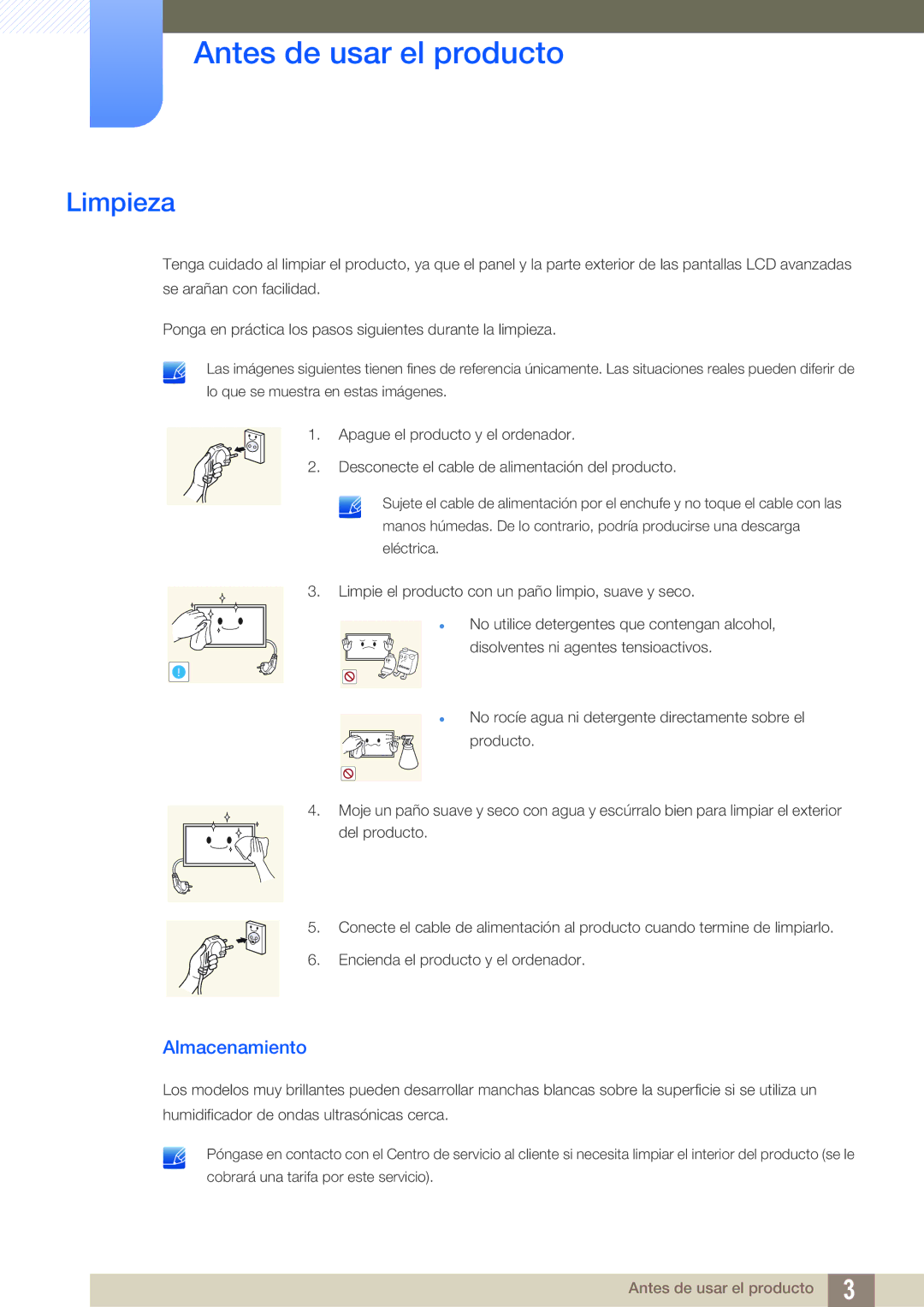 Samsung LH46MEPLGC/EN, LH40DEPLGC/EN, LH46DEPLGC/EN, LH55UEAPLGC/EN, LH46UEPLGC/EN, LH55UEPLGC/EN Limpieza, Almacenamiento 