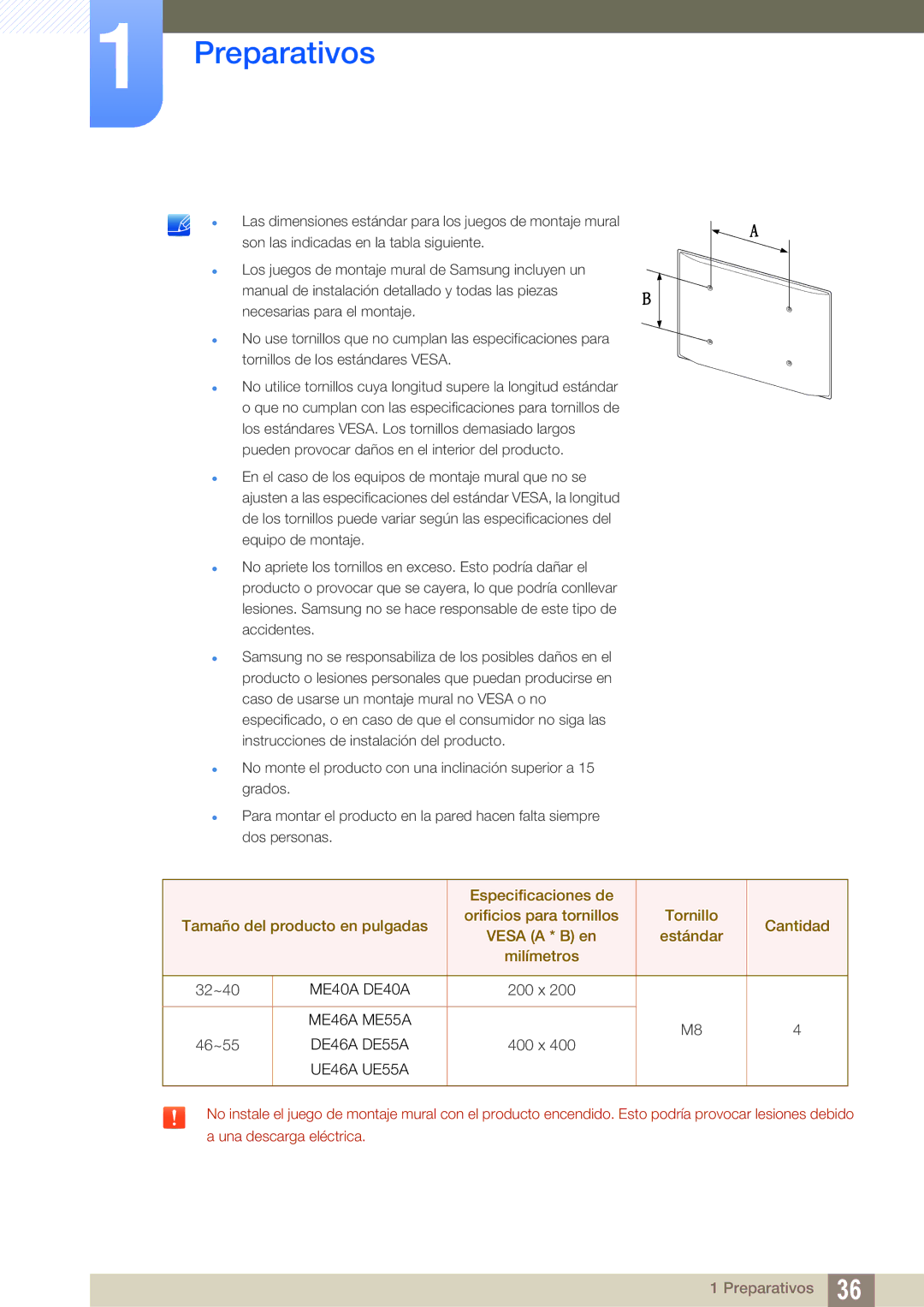 Samsung LH55DEAPLBC/EN, LH40DEPLGC/EN, LH46DEPLGC/EN, LH55UEAPLGC/EN, LH46MEPLGC/EN, LH46UEPLGC/EN manual Estándar, Milímetros 