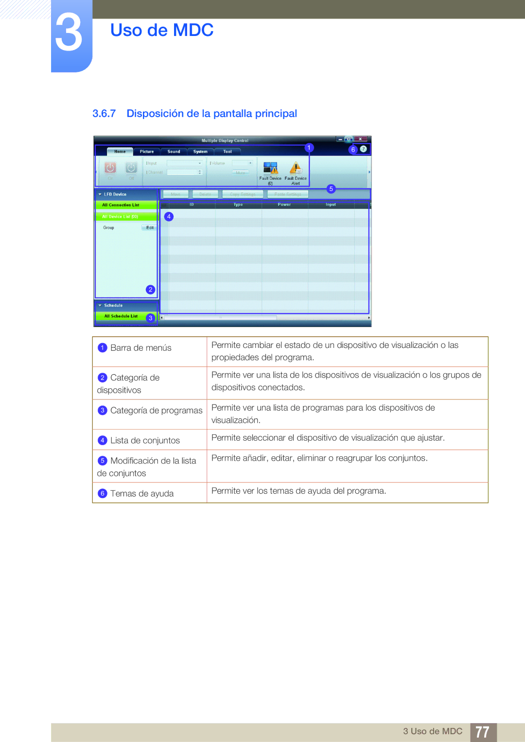 Samsung LH46UEPLGC/ZA, LH40DEPLGC/EN, LH46DEPLGC/EN, LH55UEAPLGC/EN, LH46MEPLGC/EN manual Disposición de la pantalla principal 