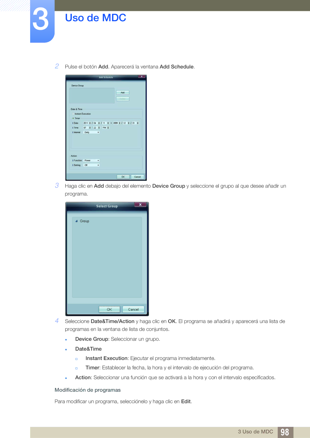 Samsung LH46UEAPLGC/EN, LH40DEPLGC/EN, LH46DEPLGC/EN, LH55UEAPLGC/EN, LH46MEPLGC/EN, LH46UEPLGC/EN Modificación de programas 