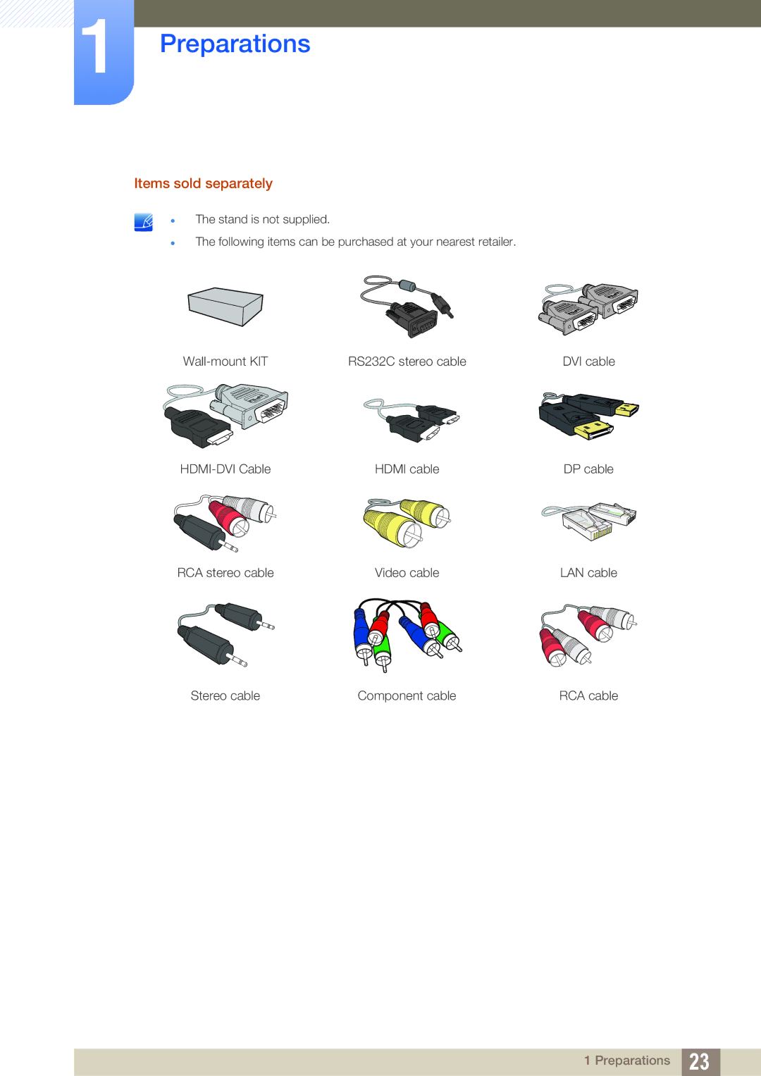 Samsung LH55UEPLGC/XY, LH40DEPLGC/EN, LH46DEPLGC/EN, LH55UEPLGC/ZA, LH55DEPLGC/EN, LH55UEAPLGC/EN manual Items sold separately 