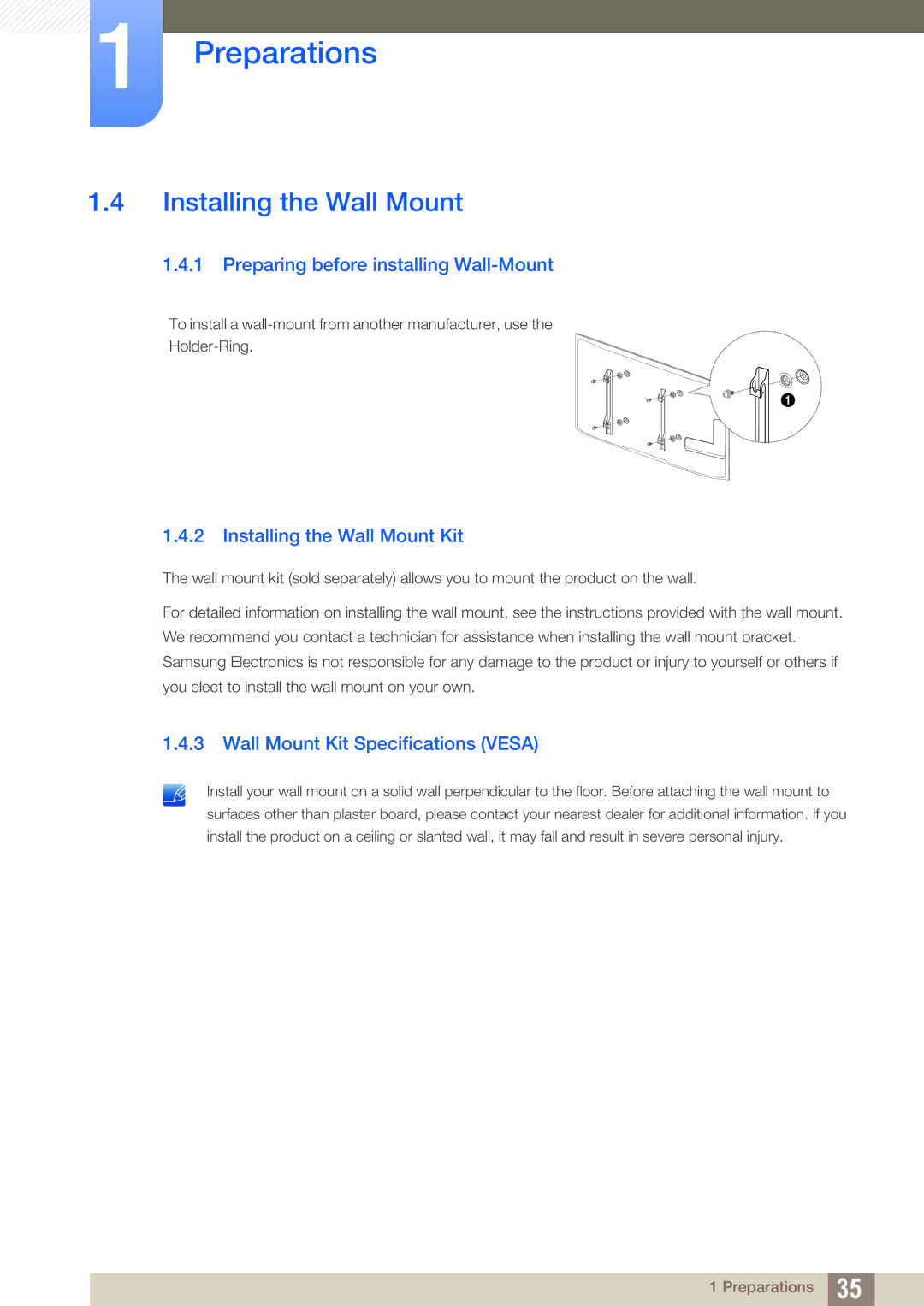 Samsung LH55MEPLGC/NG, LH40DEPLGC/EN manual Preparing before installing Wall-Mount, Installing the Wall Mount Kit 