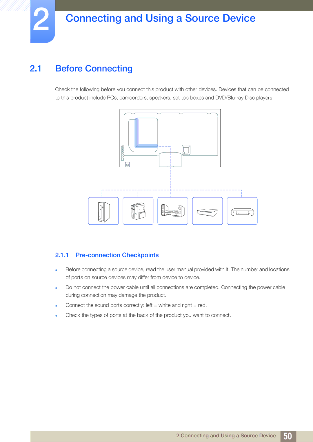 Samsung LH46MEPLGC/EN, LH40DEPLGC/EN Connecting and Using a Source Device, Before Connecting, Pre-connection Checkpoints 