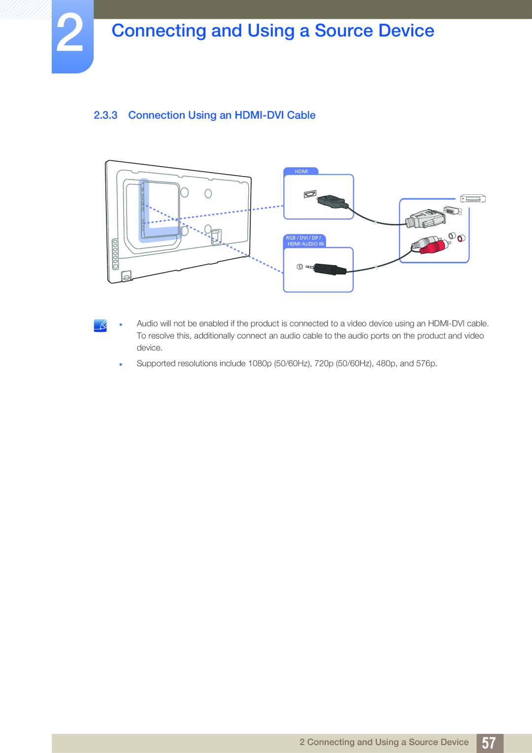 Samsung LH55DEAPLBC/EN, LH40DEPLGC/EN, LH46DEPLGC/EN, LH55UEPLGC/ZA, LH55DEPLGC/EN manual Connection Using an HDMI-DVI Cable 