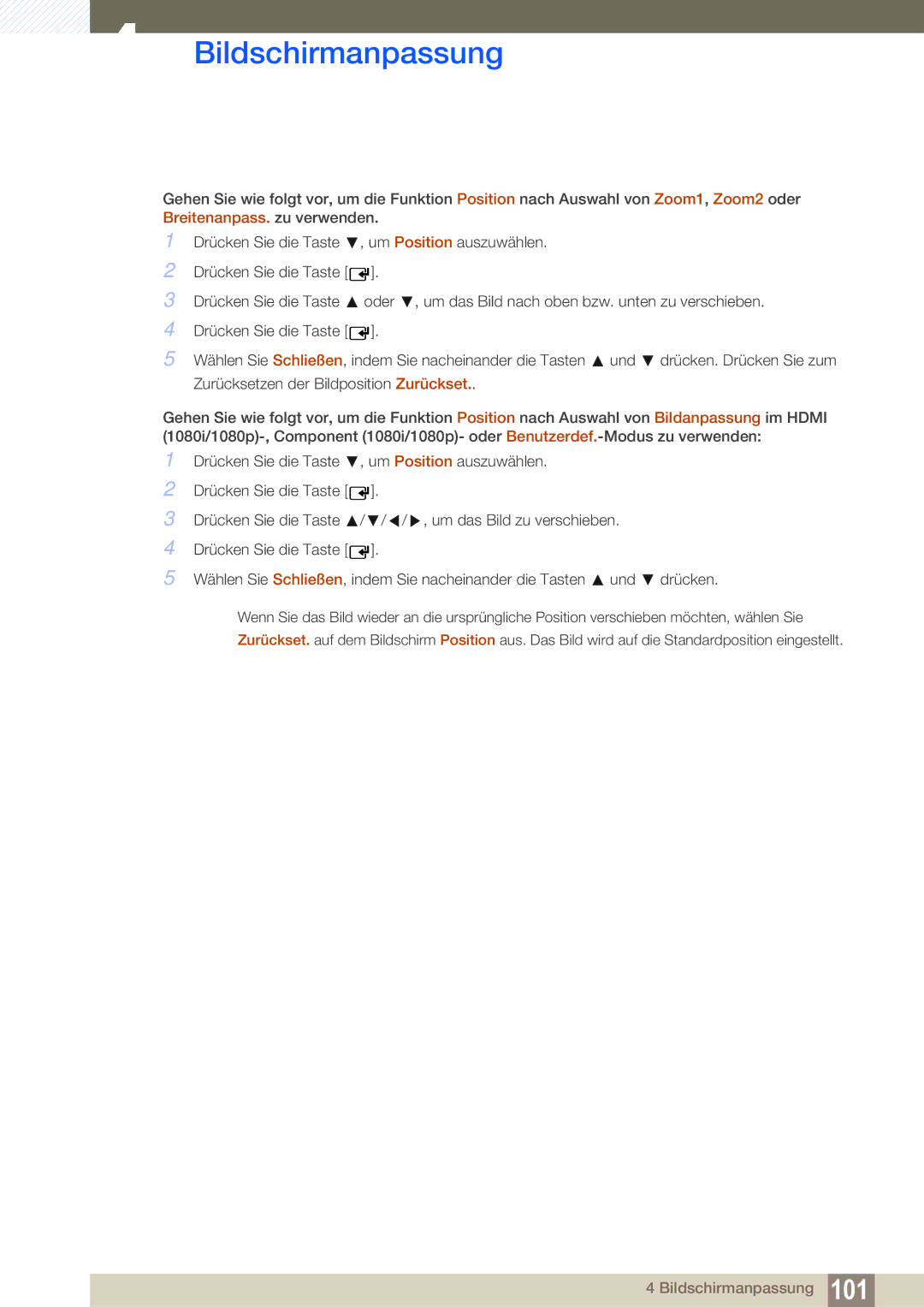 Samsung LH55DEPLGC/EN, LH40DEPLGC/EN, LH46DEPLGC/EN, LH55UEPLGC/ZA, LH55UEAPLGC/EN, LH46MEPLGC/EN manual Bildschirmanpassung 