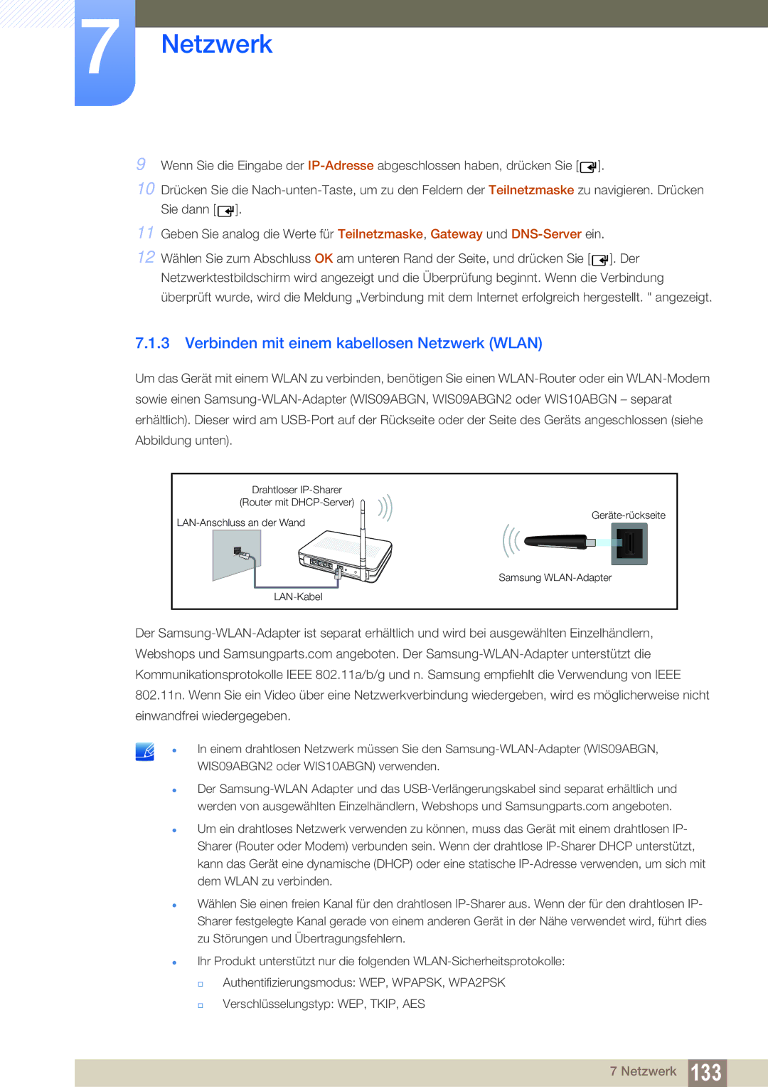 Samsung LH55UEPLGC/EN, LH40DEPLGC/EN, LH46DEPLGC/EN, LH55UEPLGC/ZA manual Verbinden mit einem kabellosen Netzwerk Wlan 