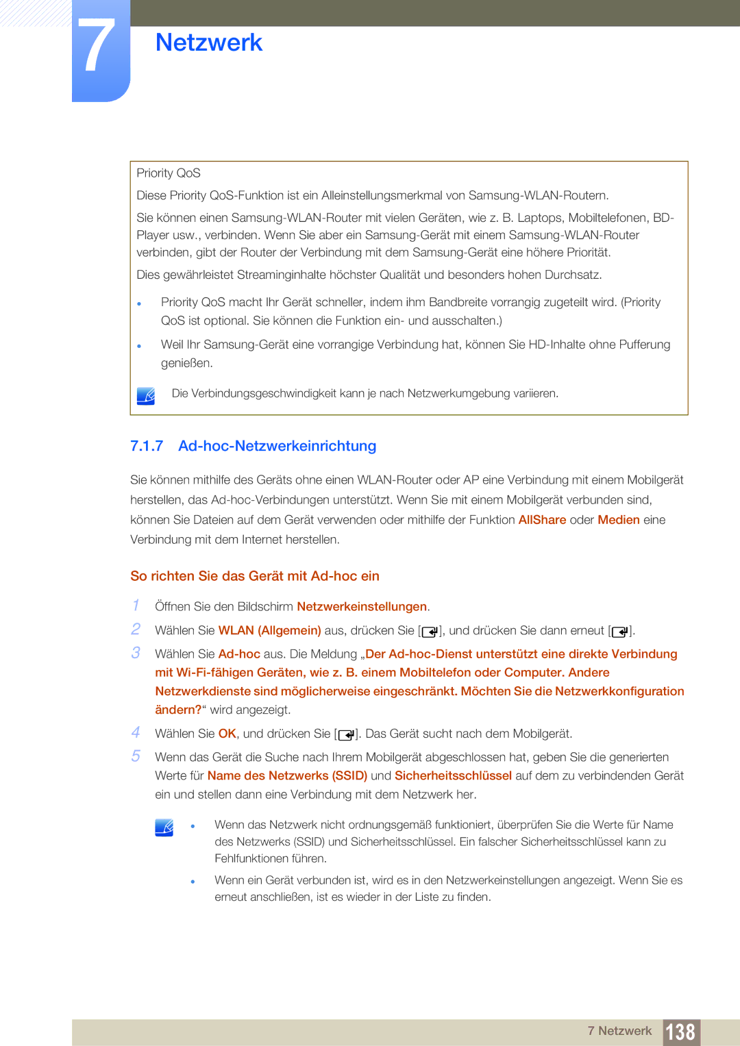 Samsung LH55DEAPLBC/EN, LH40DEPLGC/EN, LH46DEPLGC/EN Ad-hoc-Netzwerkeinrichtung, So richten Sie das Gerät mit Ad-hoc ein 